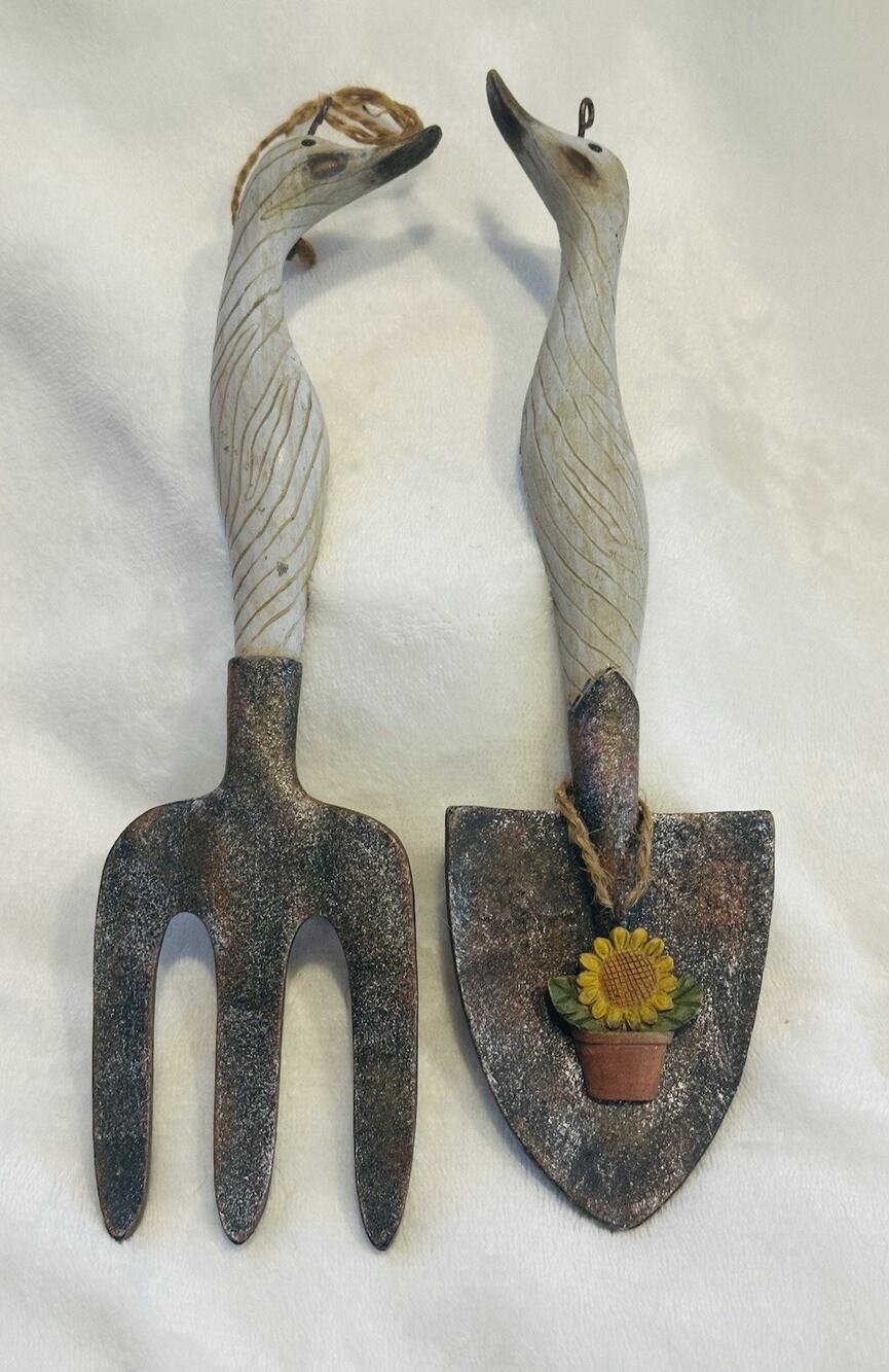 Pair Of Duck Shaped Painted Resin Fork & Spoon Cottagecore Hanging Rustic Farm